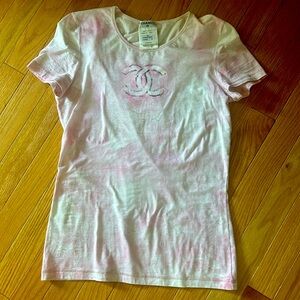Chanel pink and white tie dye tshirt